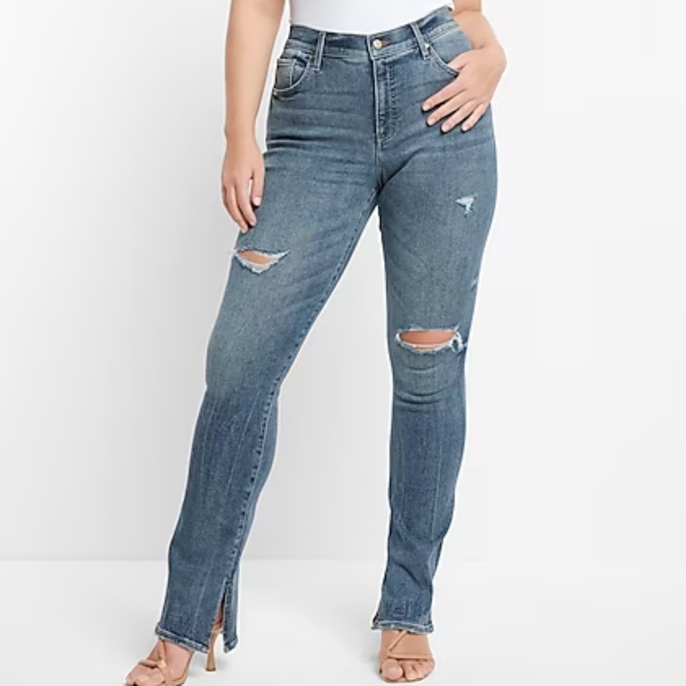 Express Mid Rise Medium Wash Ripped Skyscraper Jeans